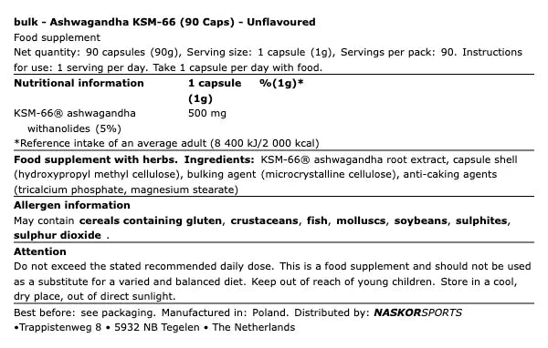 Ashwagandha Bio KSM-66® 90 capsules Bulk