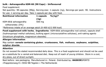 Ashwagandha Bio KSM-66® 90 capsules Bulk