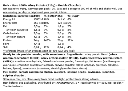 Hero 100% Whey Protein Chocolat - 910g Bulk
