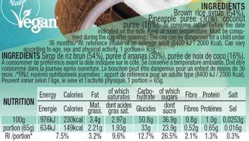 Compote énergétique aux fruits Bio - Ananas Coco Mulebar