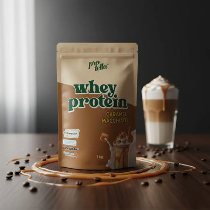 Protella Whey Protein Caramel Macchiato - Lifestyle avec café